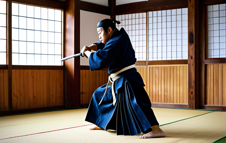 Focused Kendo Practice**

A kendo practitioner, fully clothed in bogu (kendo armor), executing a powerful strike in a brightly lit dojo. Focus on the intensity and concentration in their eyes. Background should feature other kendo practitioners in the distance, practicing kata. Safe for work, appropriate content, fully clothed, professional, perfect anatomy, natural pose, well-formed hands. Add elements suggesting dedication and discipline, family-friendly.

**
