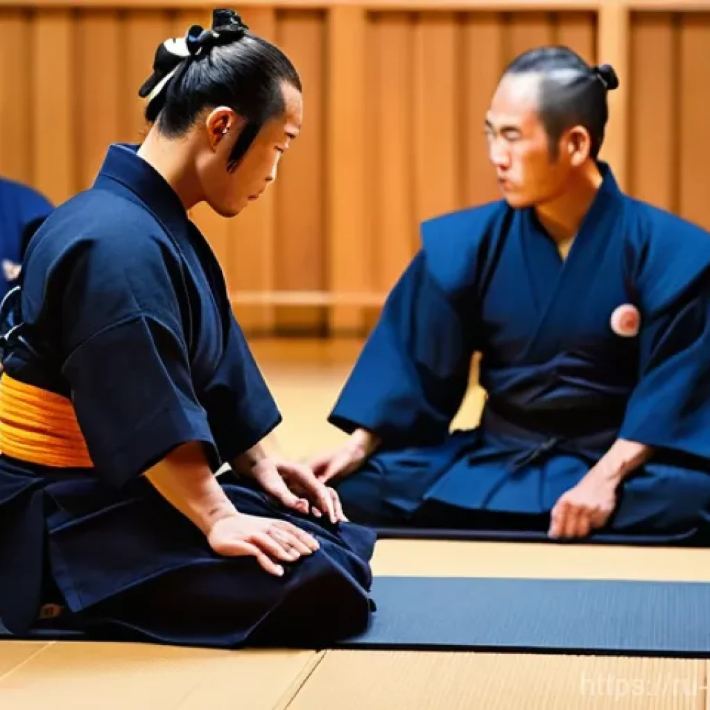 검도 시합 후 회복법 - **Prompt 1: Post-Fight Physical Recovery and Hydration**
"A Kendo practitioner, looking slightly...