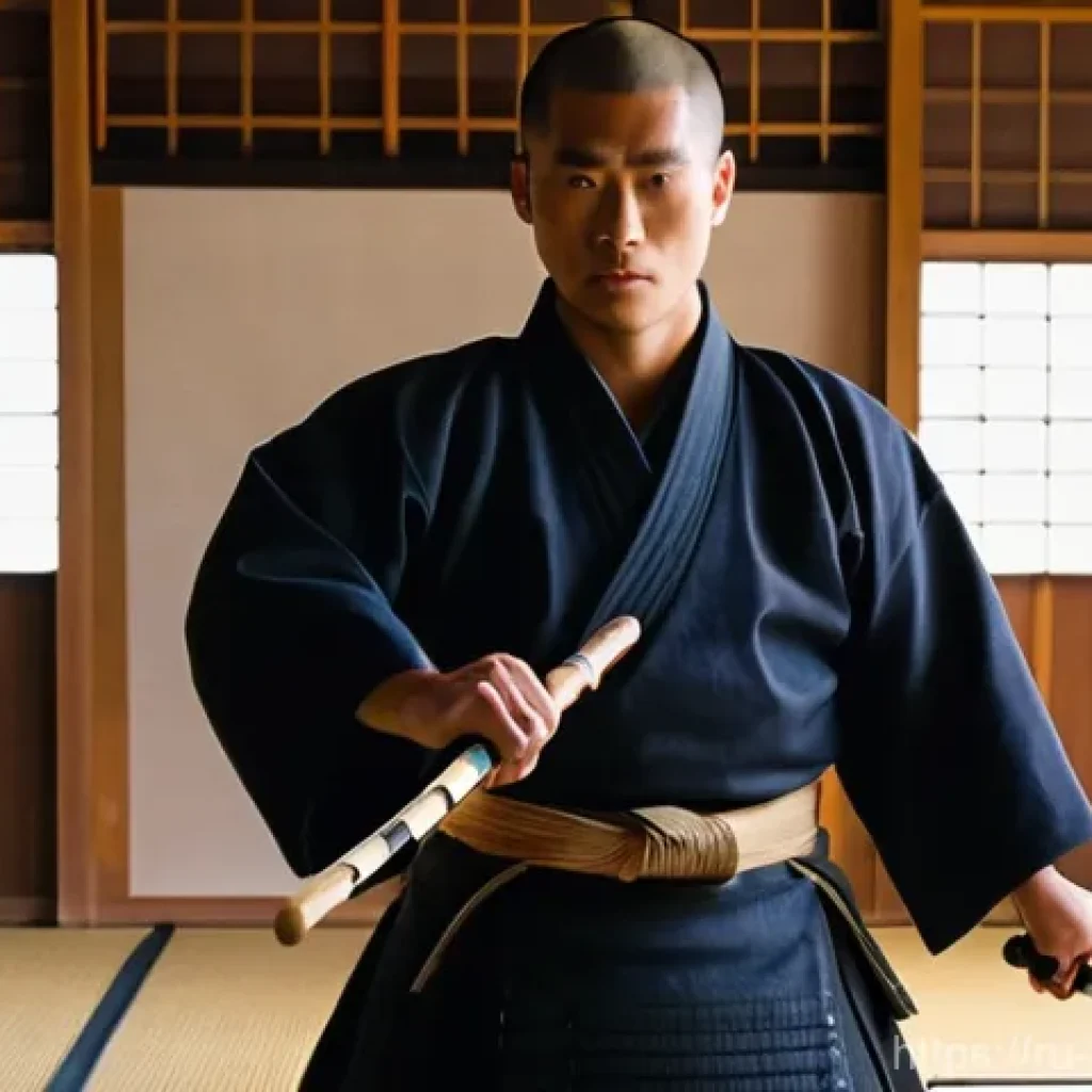 검도 겨루기 전략 - **A Kendo practitioner embodying strategic awareness and precise form.**
A male Kendo practition...