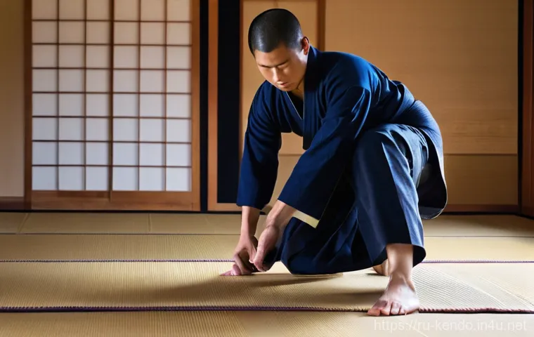 검도 대회 참가 후기 - **Prompt:** "A young male Kendo practitioner, in his early 20s, is intensely focused during a solita...