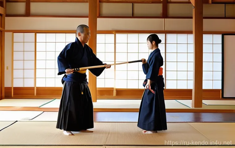 검도 대회 참가 후기 - **Prompt:** "A gender-neutral Kendo practitioner, in their 30s, stands in full, perfectly fitted ken...