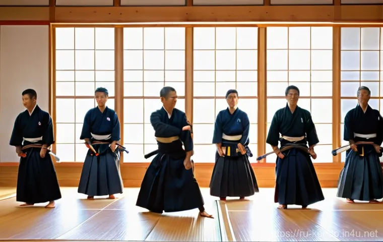검도 부상 방지 팁 - **Dynamic Kendo Warm-up in a Dojo:**
A vibrant image featuring a diverse group of Kendo practiti...