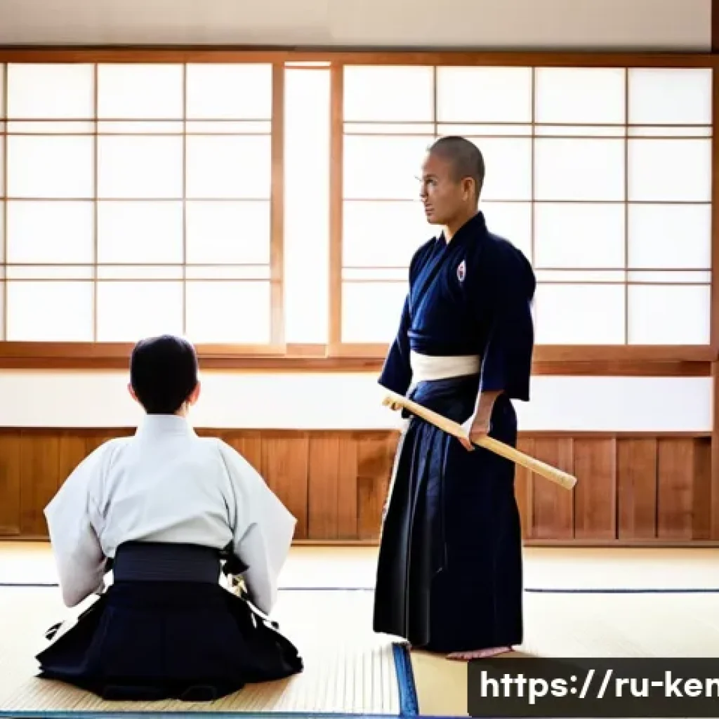 검도 훈련 장소 추천 - **A Kendo Sensei Guiding a Beginner:**
    A serene and inspiring scene inside a traditional Kendo d...
