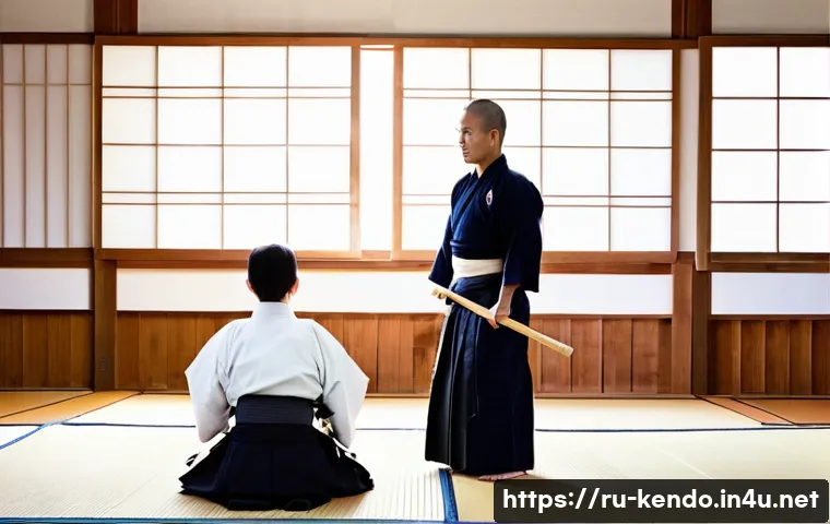 검도 훈련 장소 추천 - **A Kendo Sensei Guiding a Beginner:**
A serene and inspiring scene inside a traditional Kendo d...