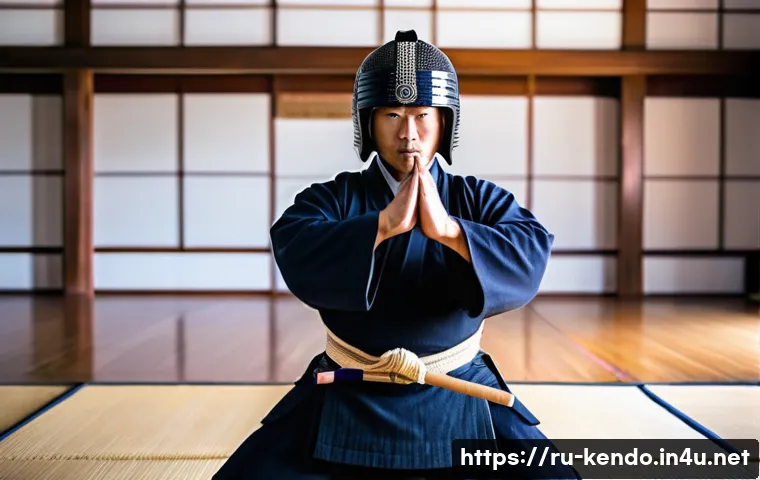 검도 훈련 스케줄 짜기 - A focused male kendo practitioner in traditional armor (bogu) practicing kata in a bright dojo durin...