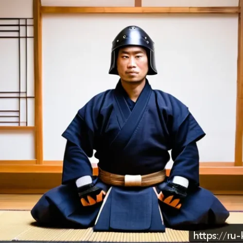 Home 31 검도 훈련 프로그램 - A detailed scene of a beginner kendo practitioner in a traditional dojo setting in Russia, wearing f...