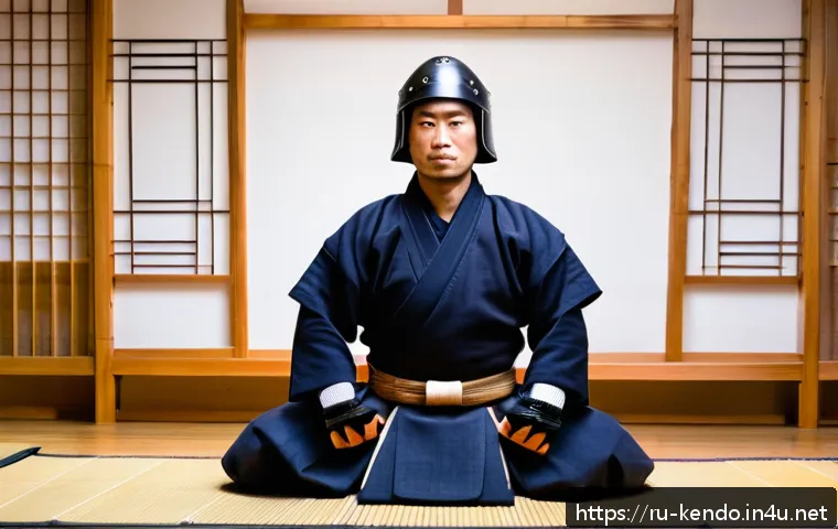 검도 훈련 프로그램 - A detailed scene of a beginner kendo practitioner in a traditional dojo setting in Russia, wearing f...