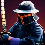 Home 23 검도 대회 포스터 디자인 - A dynamic Kendo tournament poster featuring a powerful silhouette of a kendo fighter in full traditi...