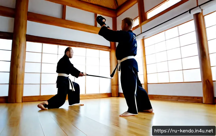 Home 30 검도 영상 제작 팁 - Photorealistic cinematic scene inside a bright modern Russian kendo dojo, a focused adult videograph...